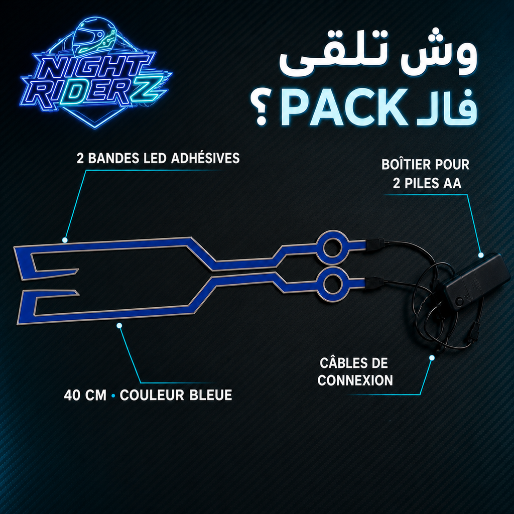 Contenu détaillé du pack de bandes LED bleues pour casque